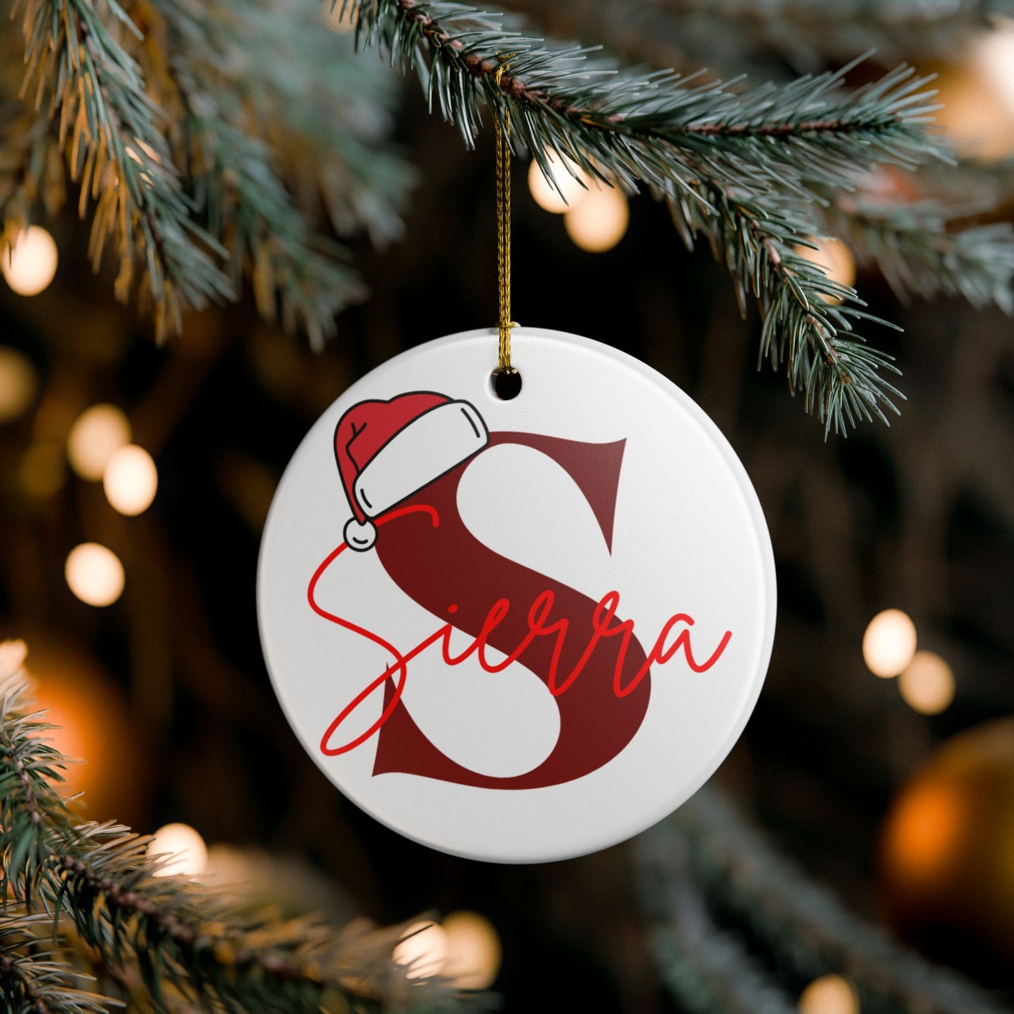 Santa Hat Initial Christmas Ornament