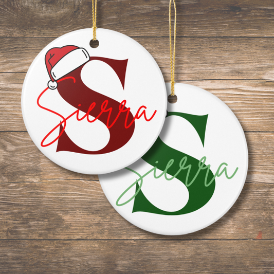 Santa Hat Initial Christmas Ornament
