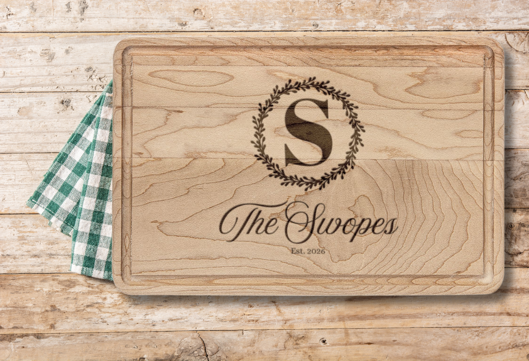 Laurel Monogram Personalized Cutting Board