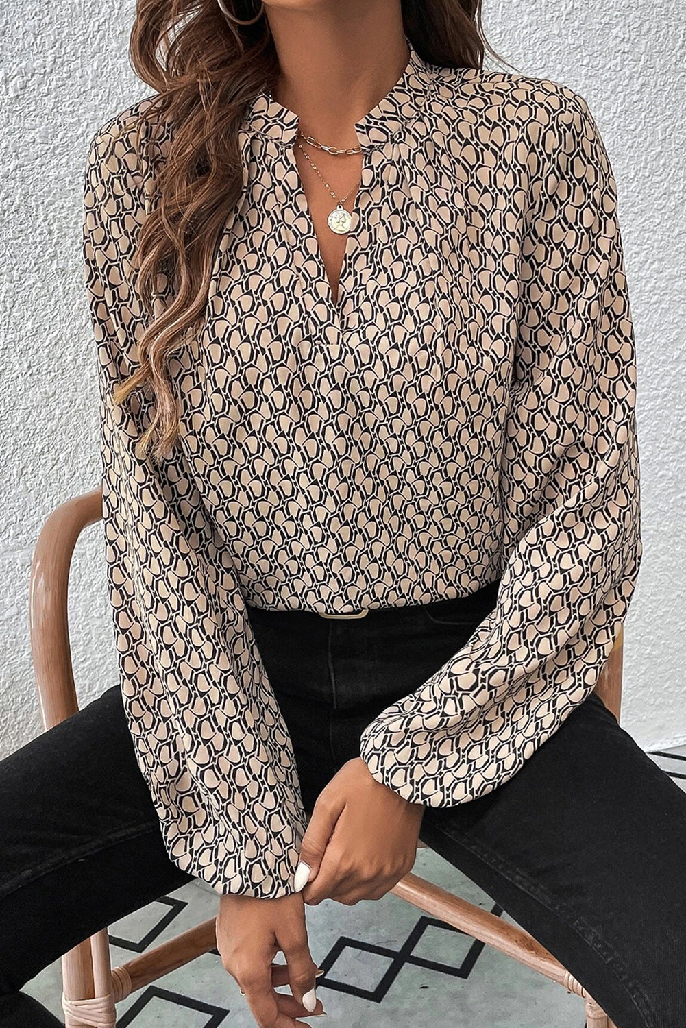 Geo Chic Long Sleeve Blouse