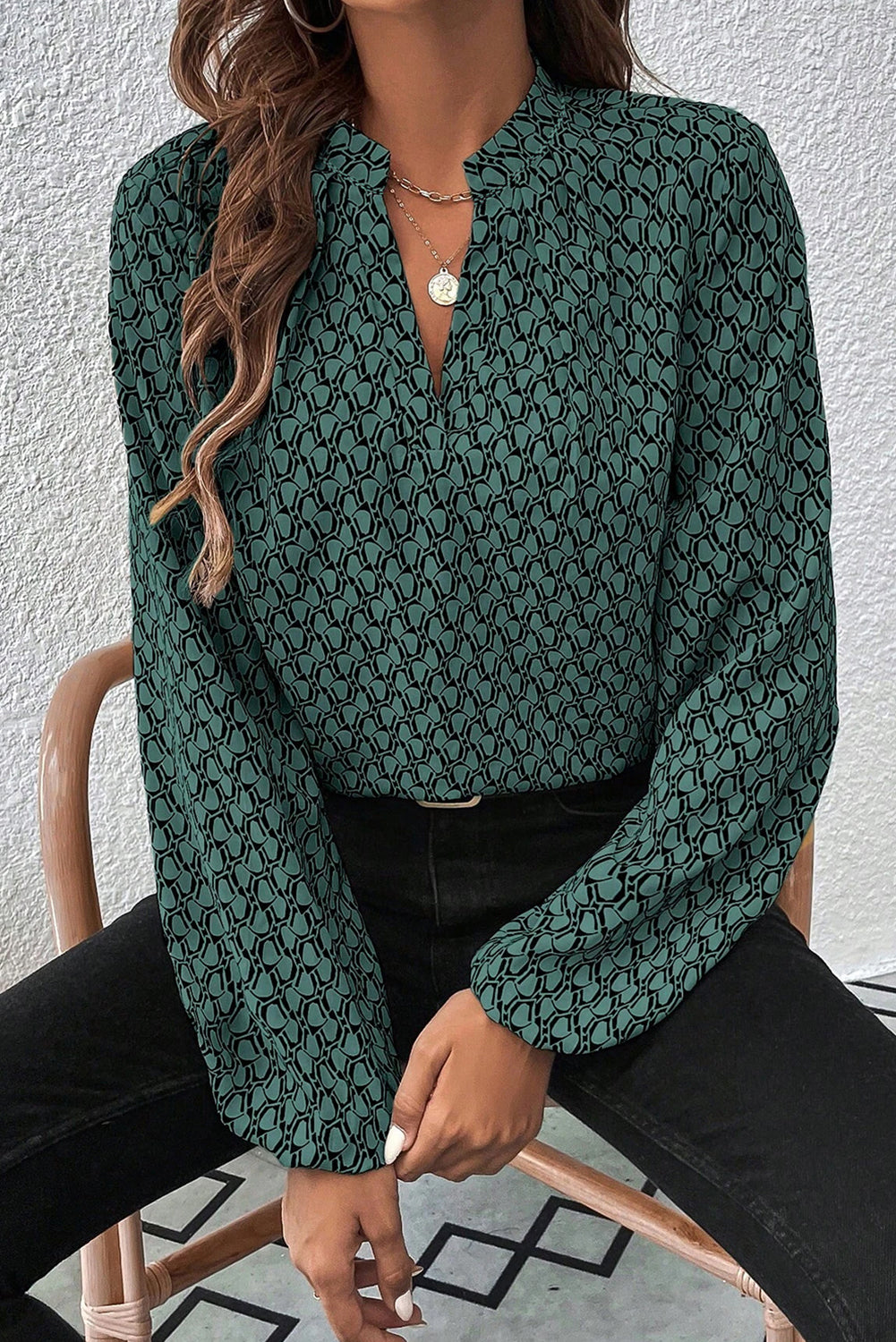 Geo Chic Long Sleeve Blouse