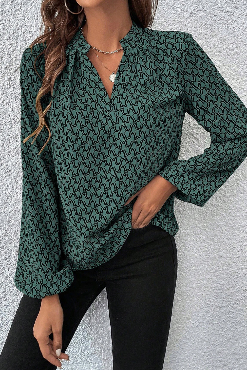 Geo Chic Long Sleeve Blouse