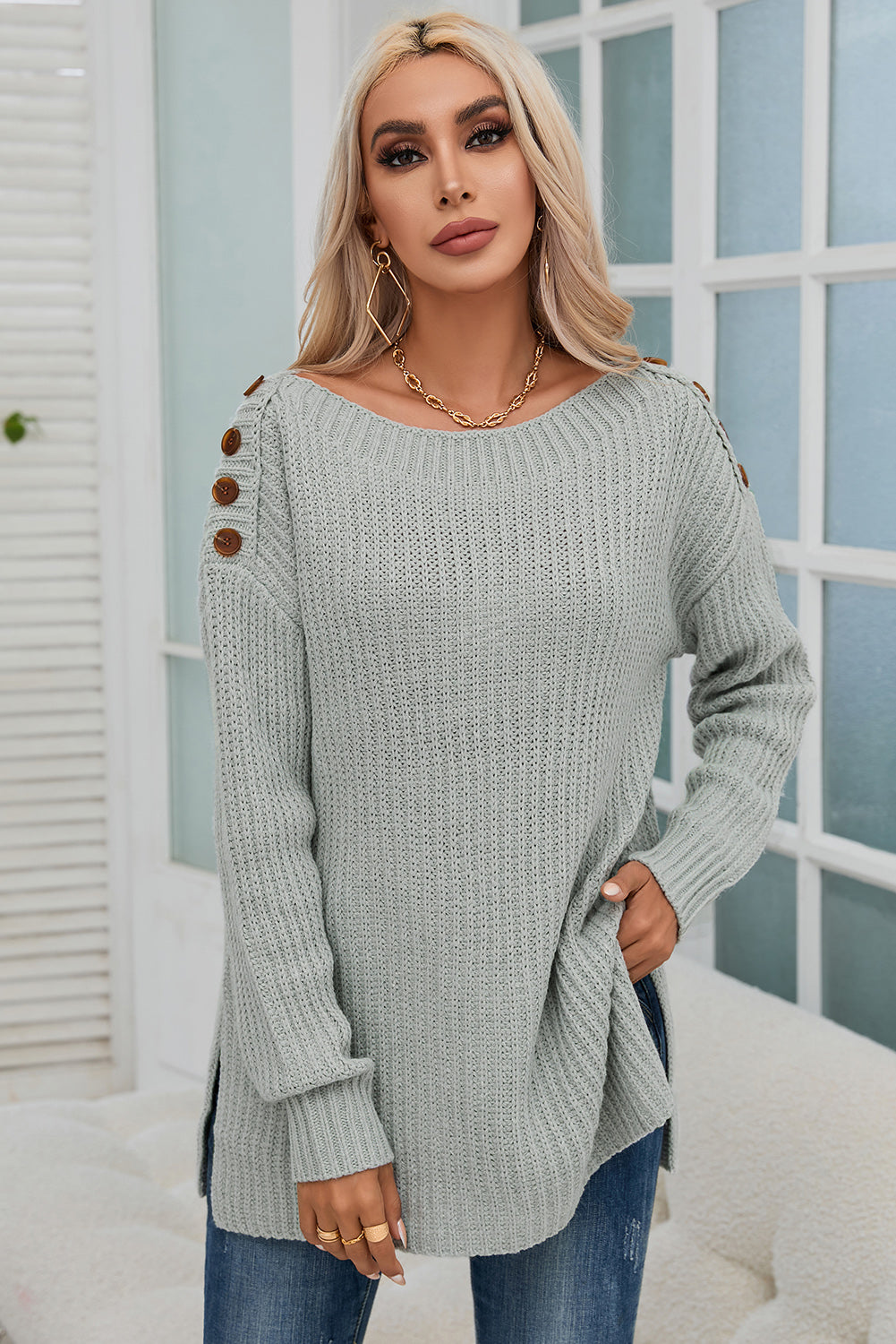 Button Shoulder Sweater
