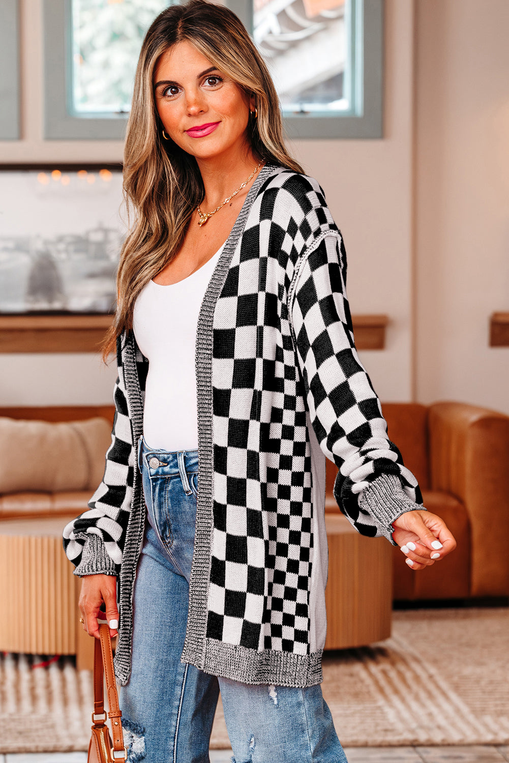 Pumpkin Check Cardigan