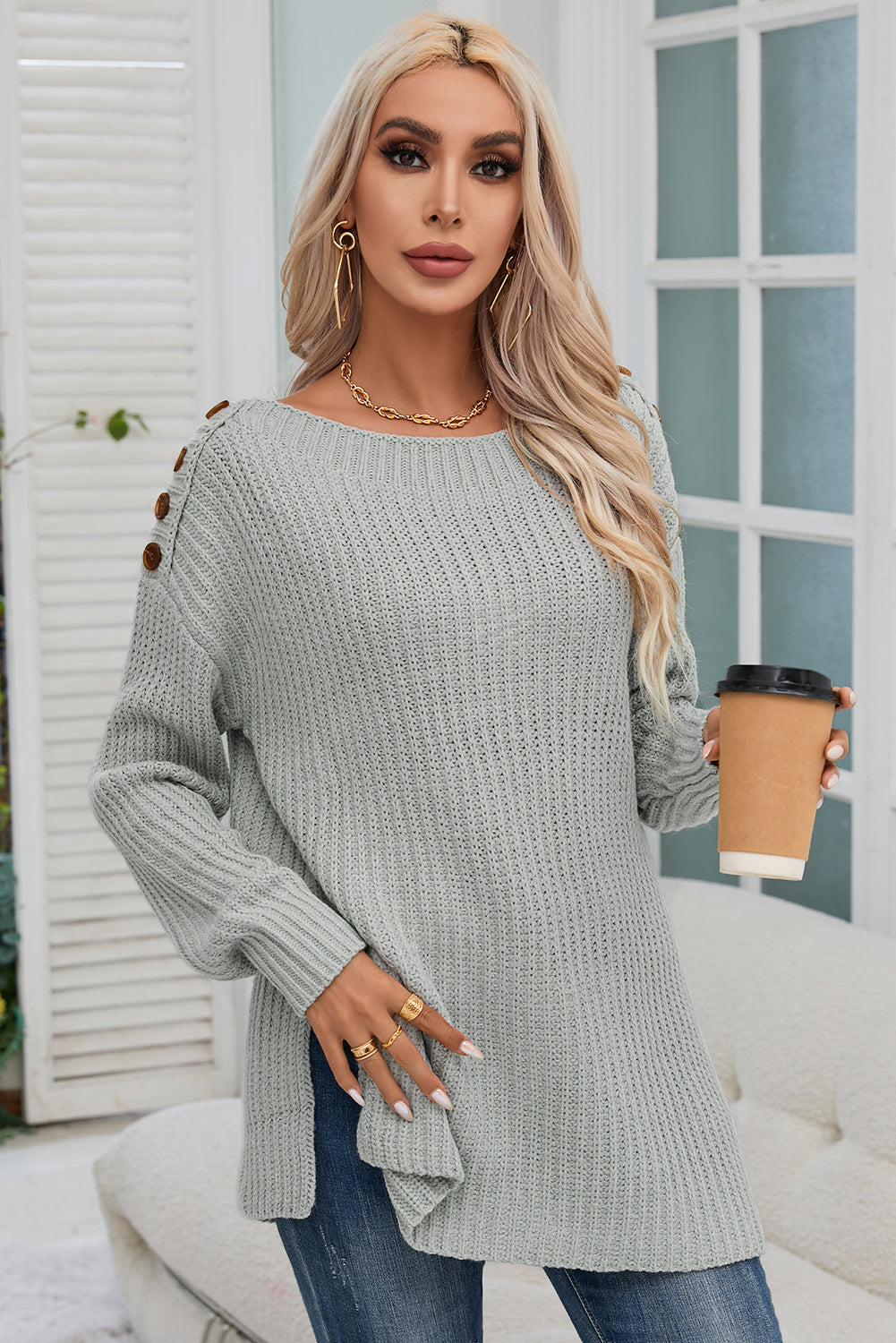Button Shoulder Sweater