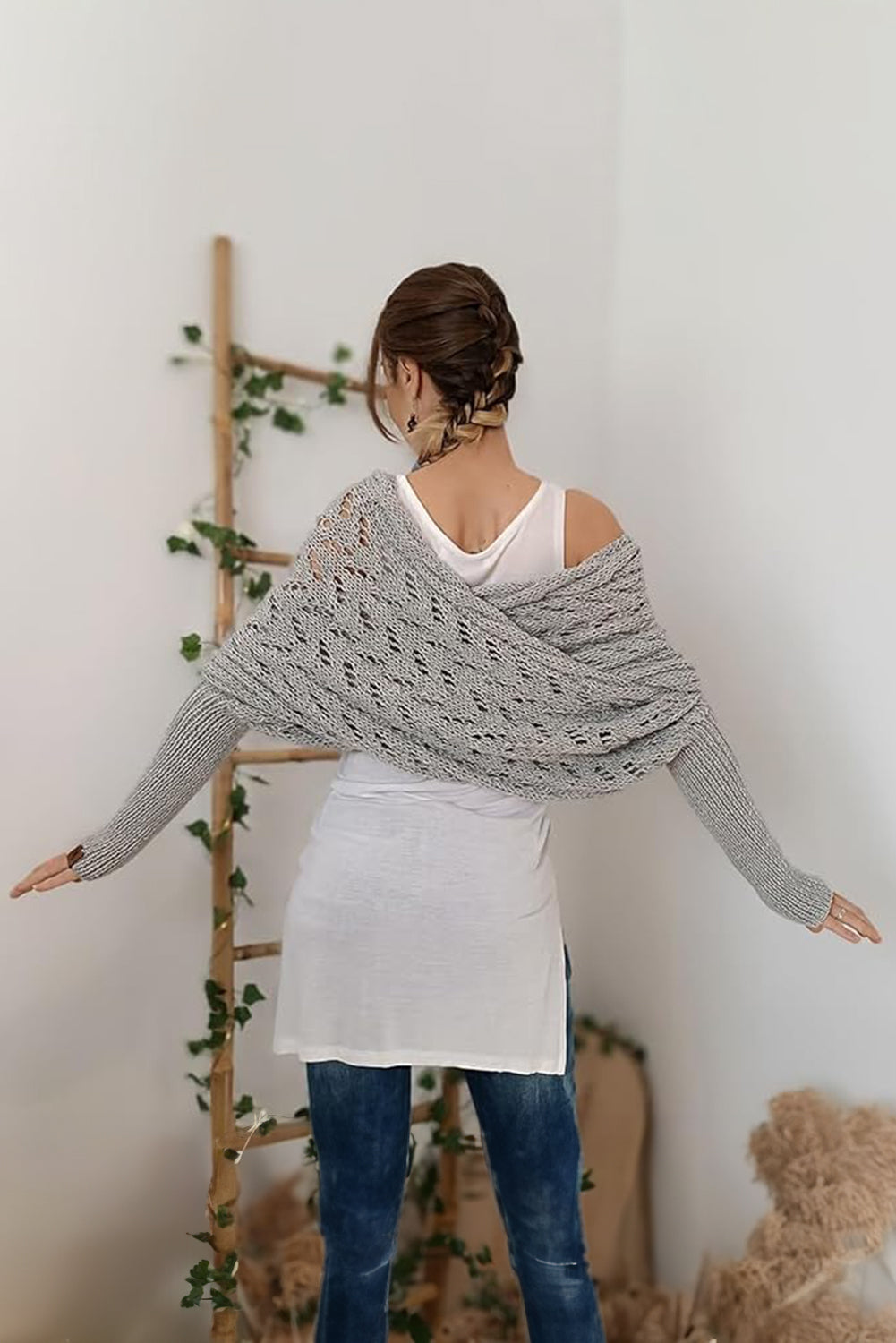 Silver Mist Wrap Knit Scarf Top