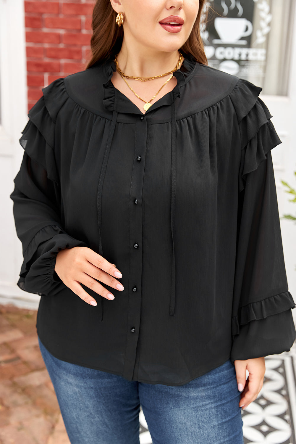 Midnight Ruffle Chiffon Blouse