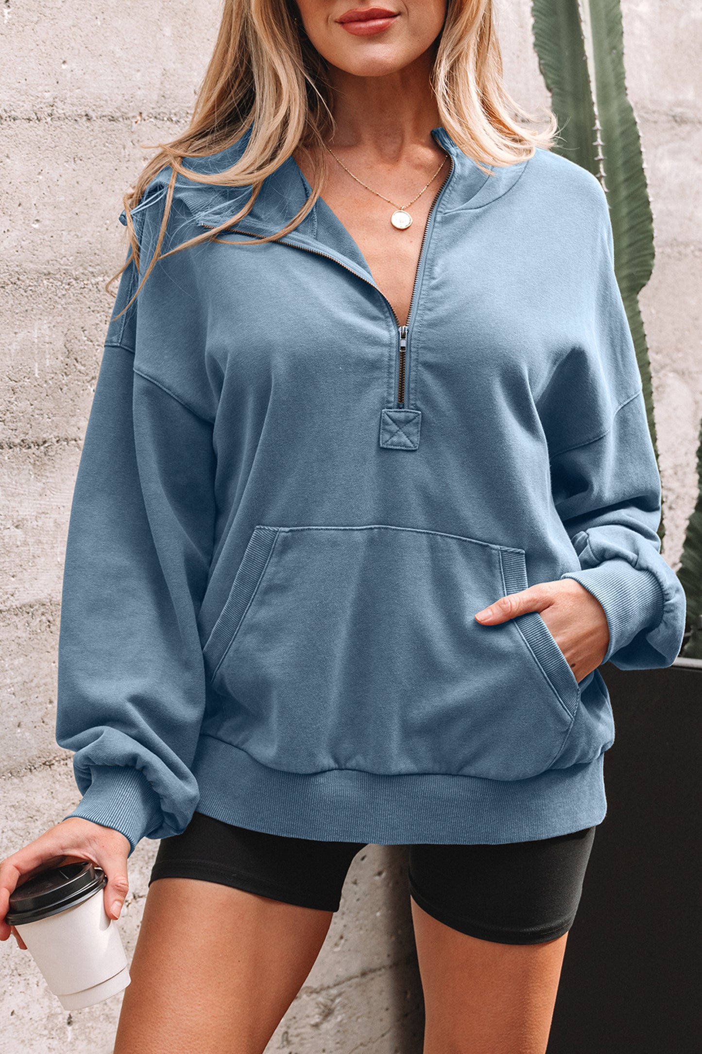 Onyx Mineral Wash Half-Zip Hoodie