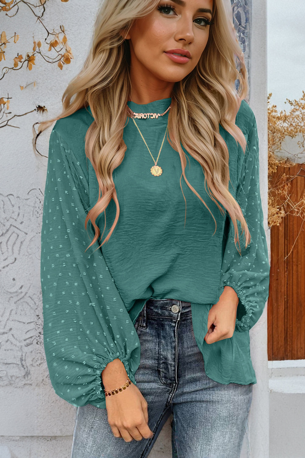 Whispered Dots Long Sleeve Blouse