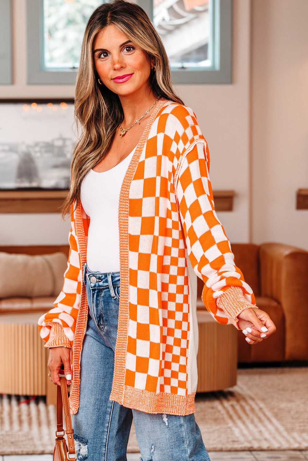 Pumpkin Check Cardigan