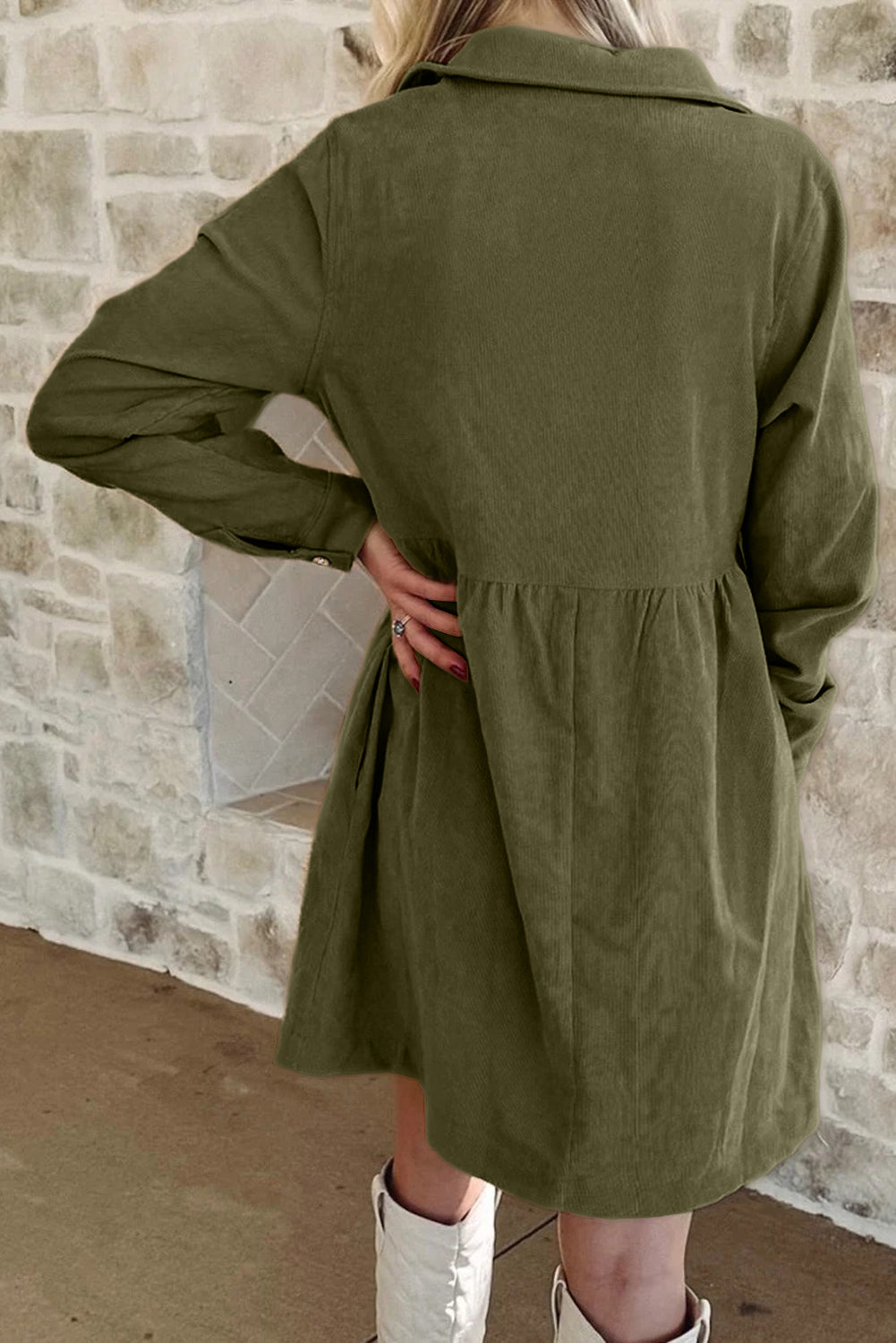 Olive Corduroy Charm Dress