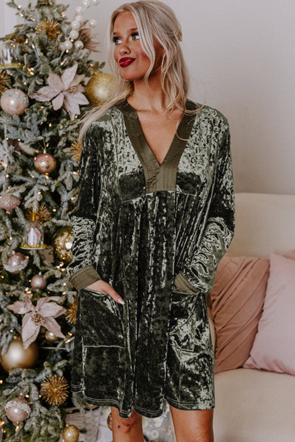 Olive Luxe Velvet Dress