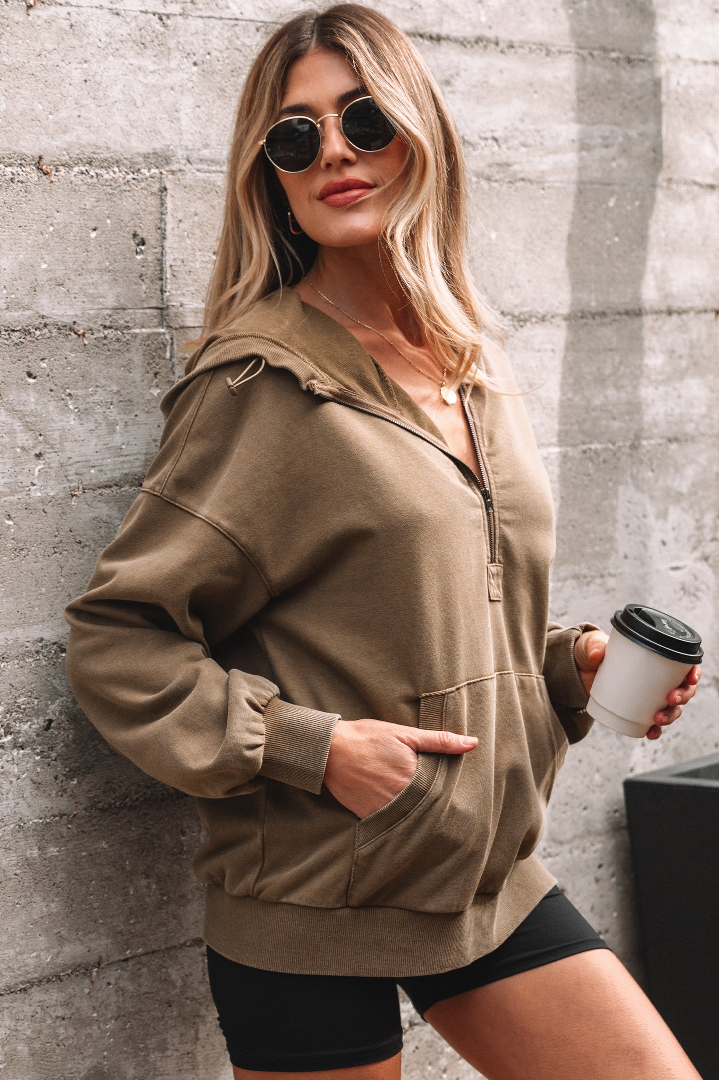 Onyx Mineral Wash Half-Zip Hoodie