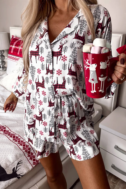 Festive Reindeer Satin Pajama Set