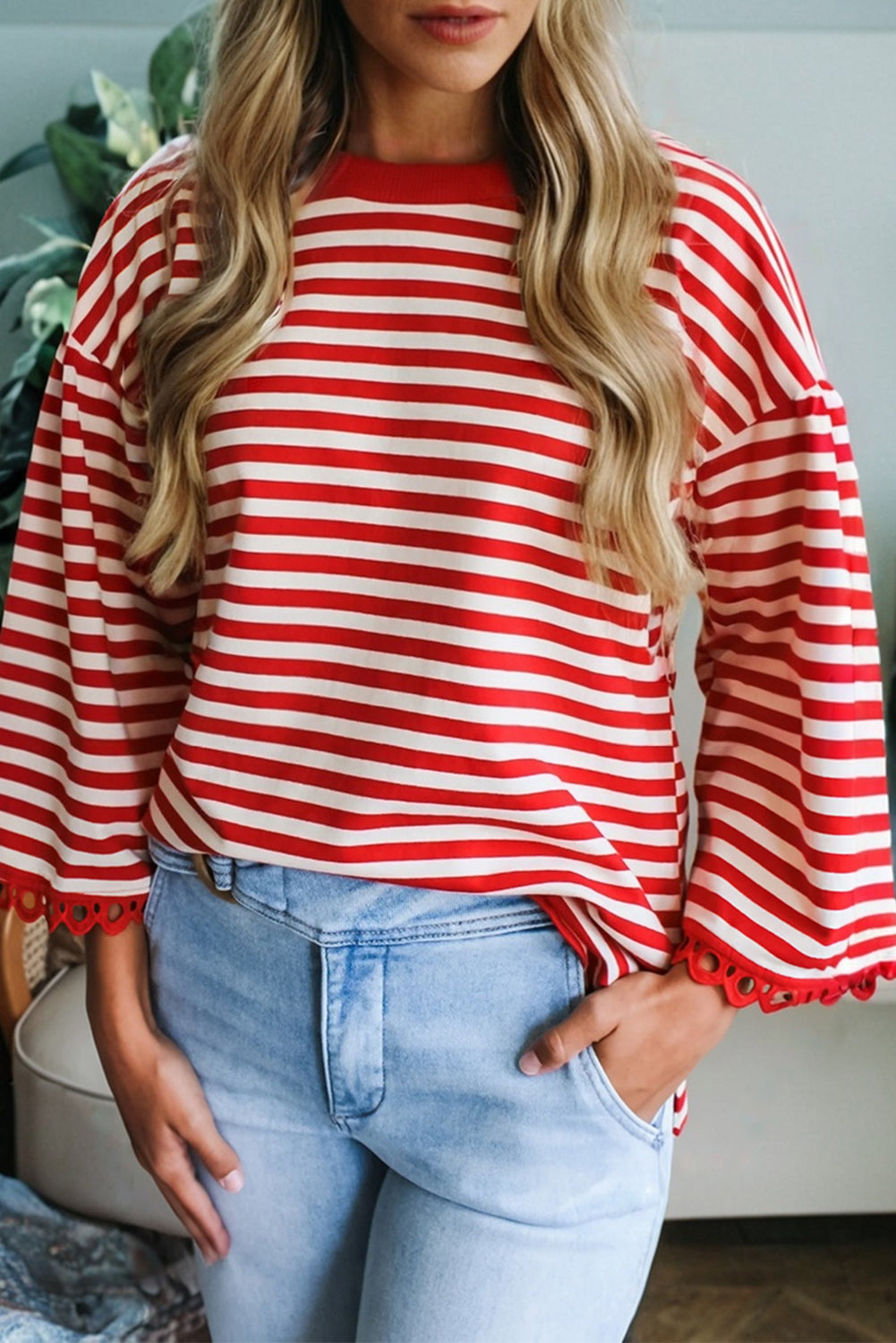 Coastal Stripe Lace Trim Top