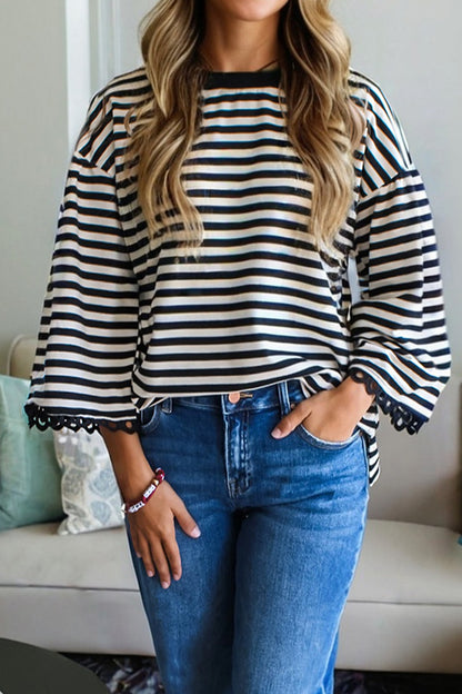 Coastal Stripe Lace Trim Top