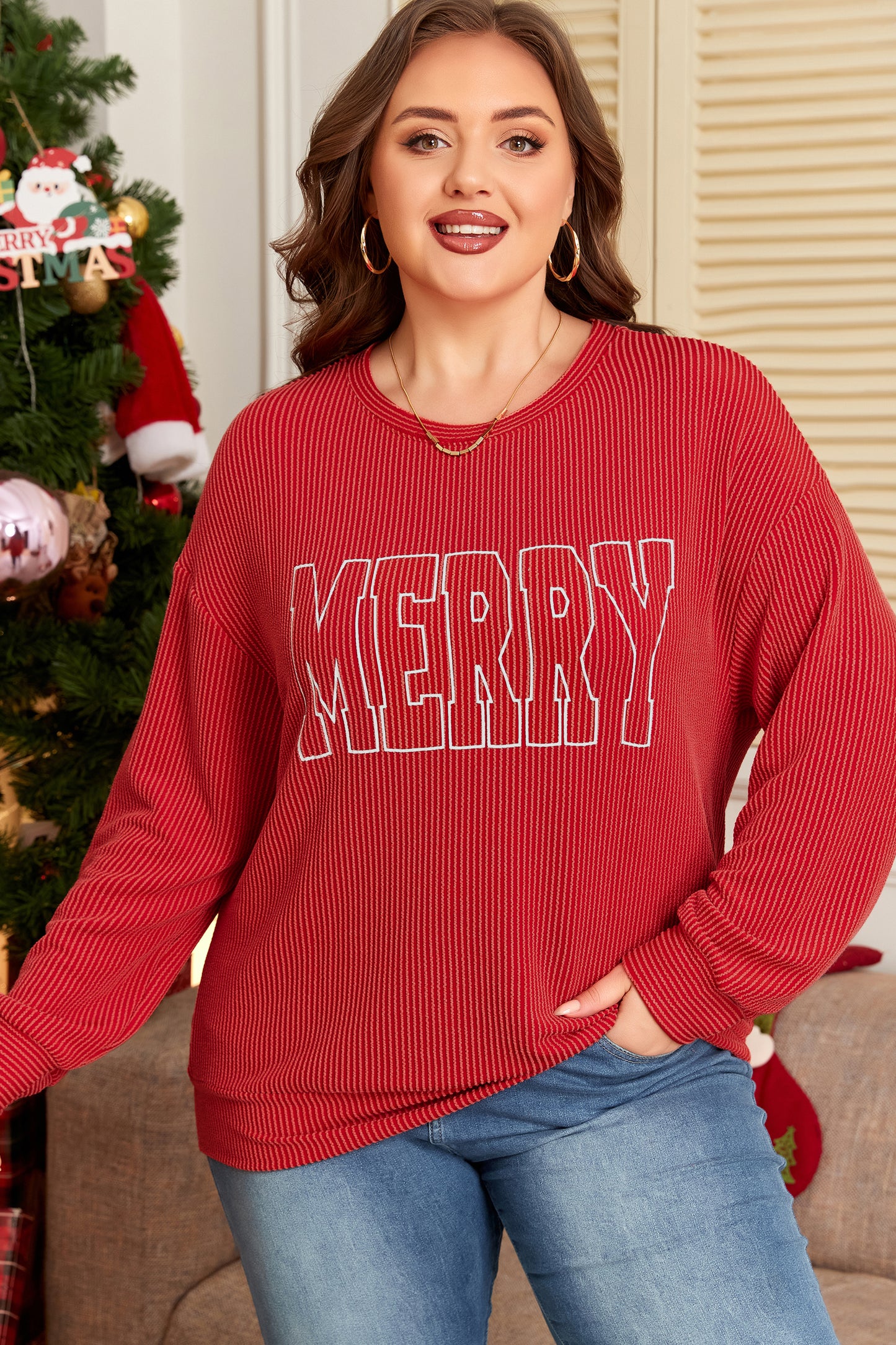 Merry & Bright Ribbed Pullover