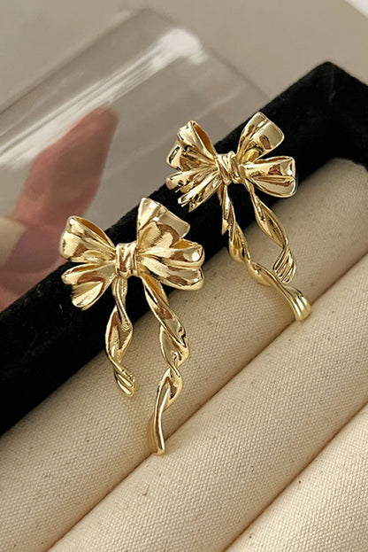 Golden Ribbon Bow Stud Earrings