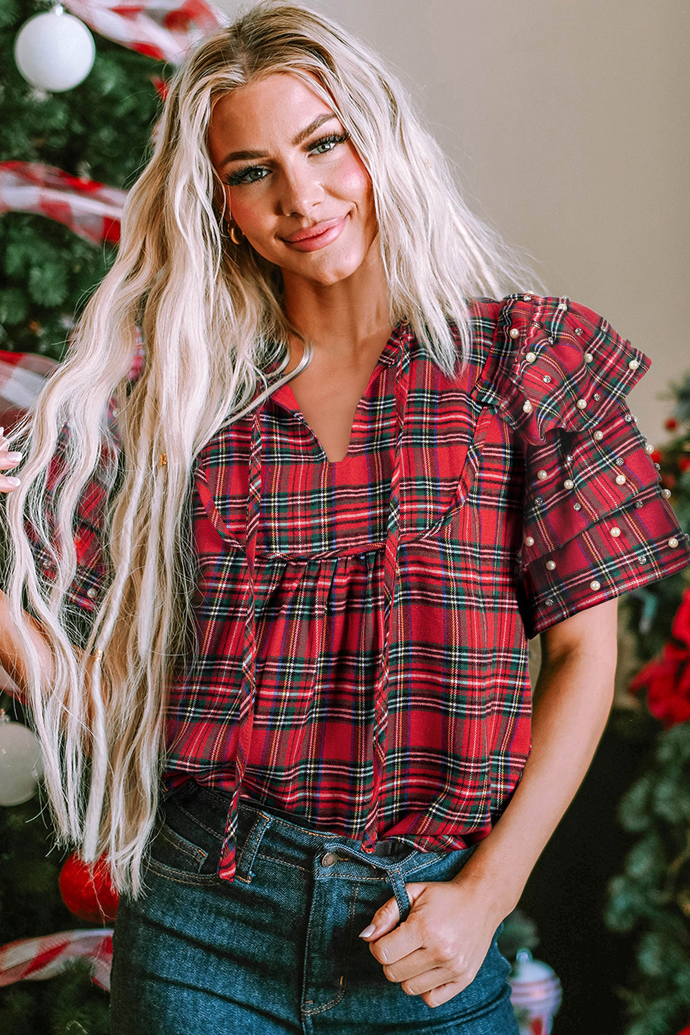 Holiday Charm Plaid Blouse
