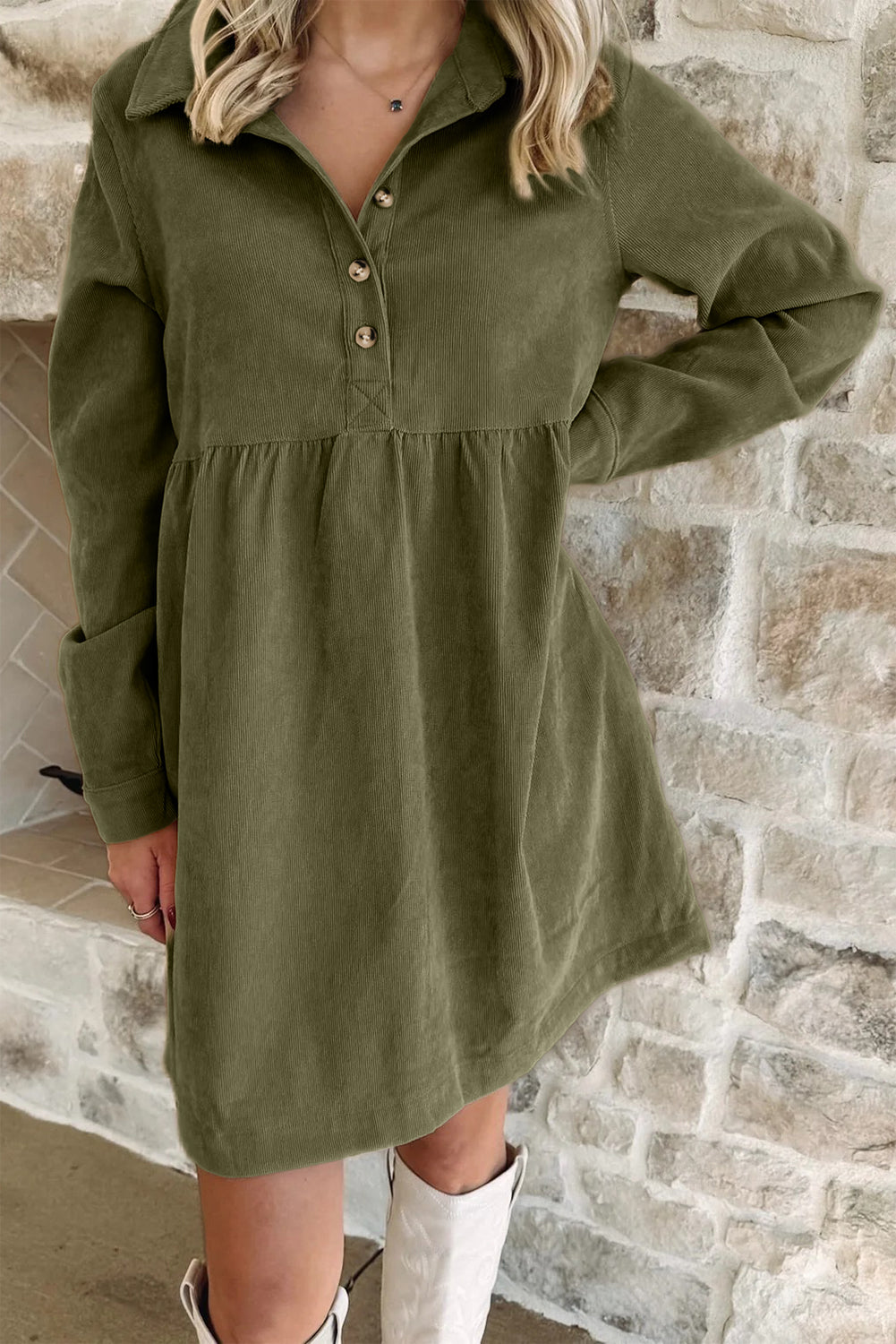Olive Corduroy Charm Dress