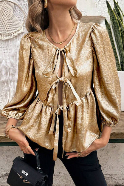Golden Grace Tie Blouse