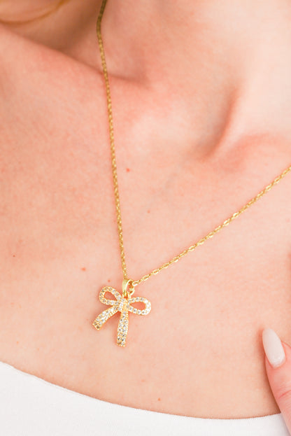 Golden Glimmer Bow Necklace