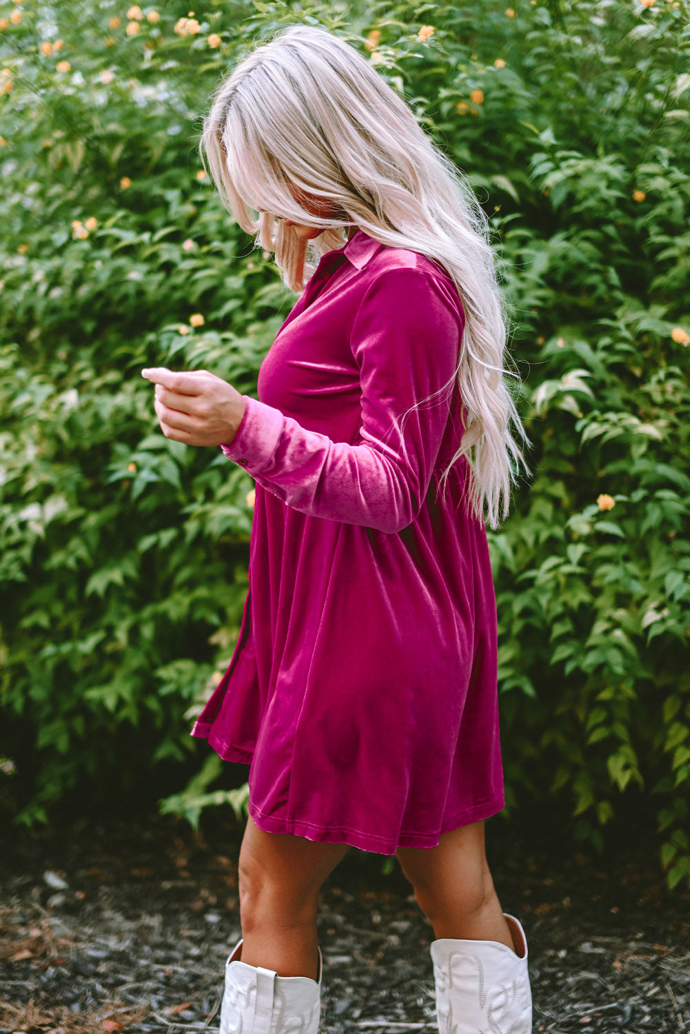 Cranberry Velvet Shirt Dress