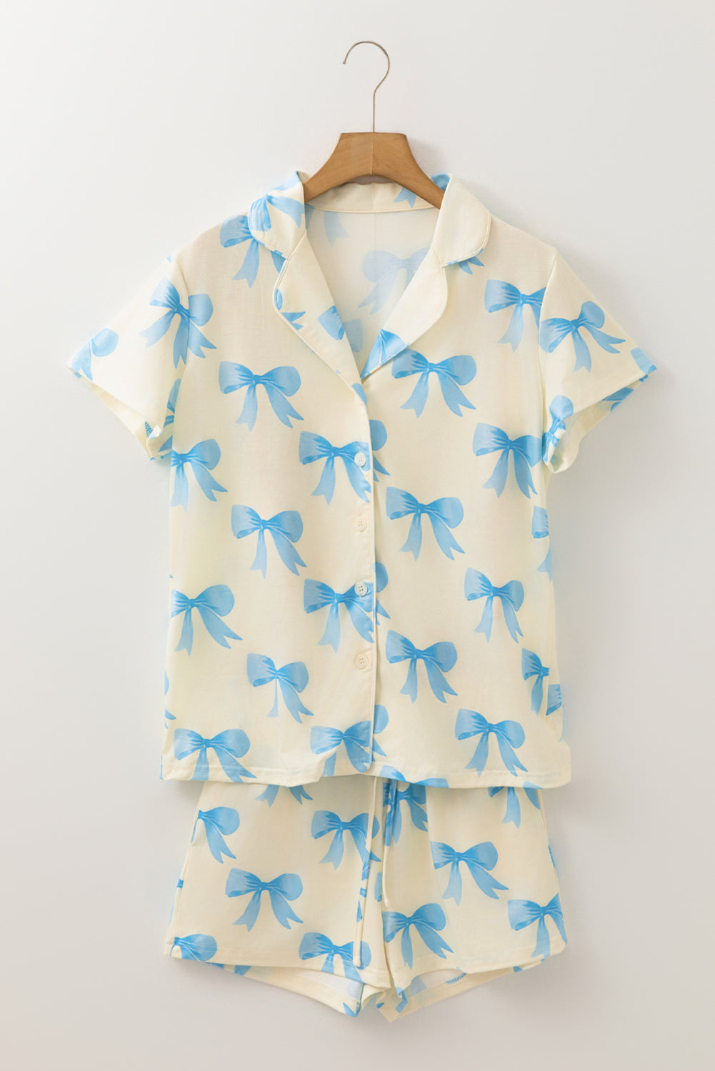 Blue Bow Satin Pajama Set