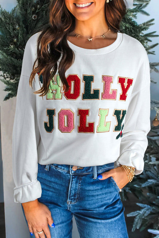 Holly Jolly Embroidered Sweatshirt
