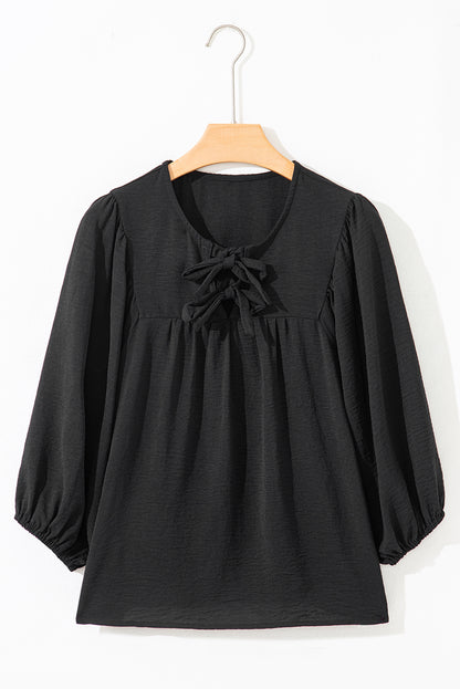Classic Bow Split-Neck Blouse