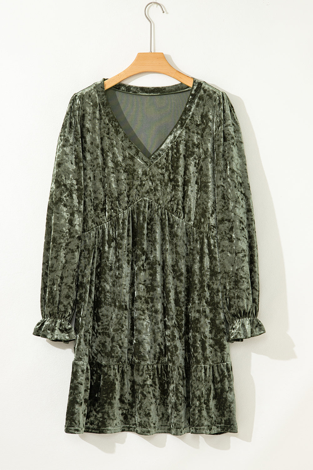 Olive Velvet Babydoll Dress