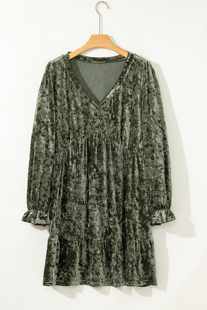 Olive Velvet Babydoll Dress