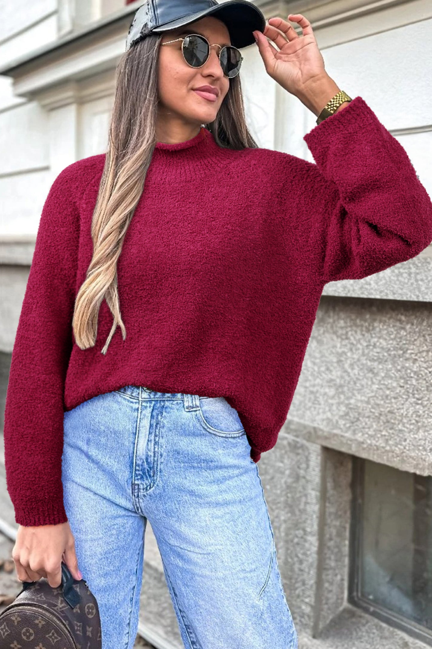 Cranberry Popcorn Knit Sweater