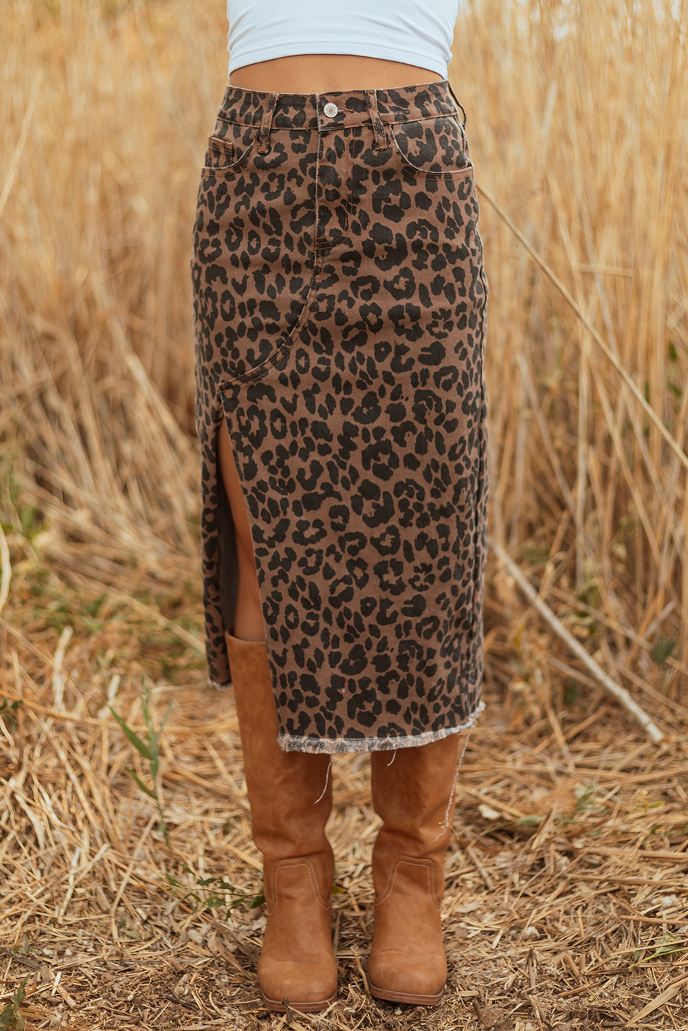 Leopard Denim Skirt