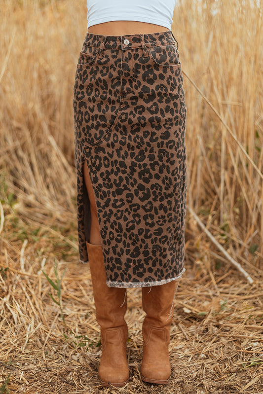 Leopard Denim Skirt