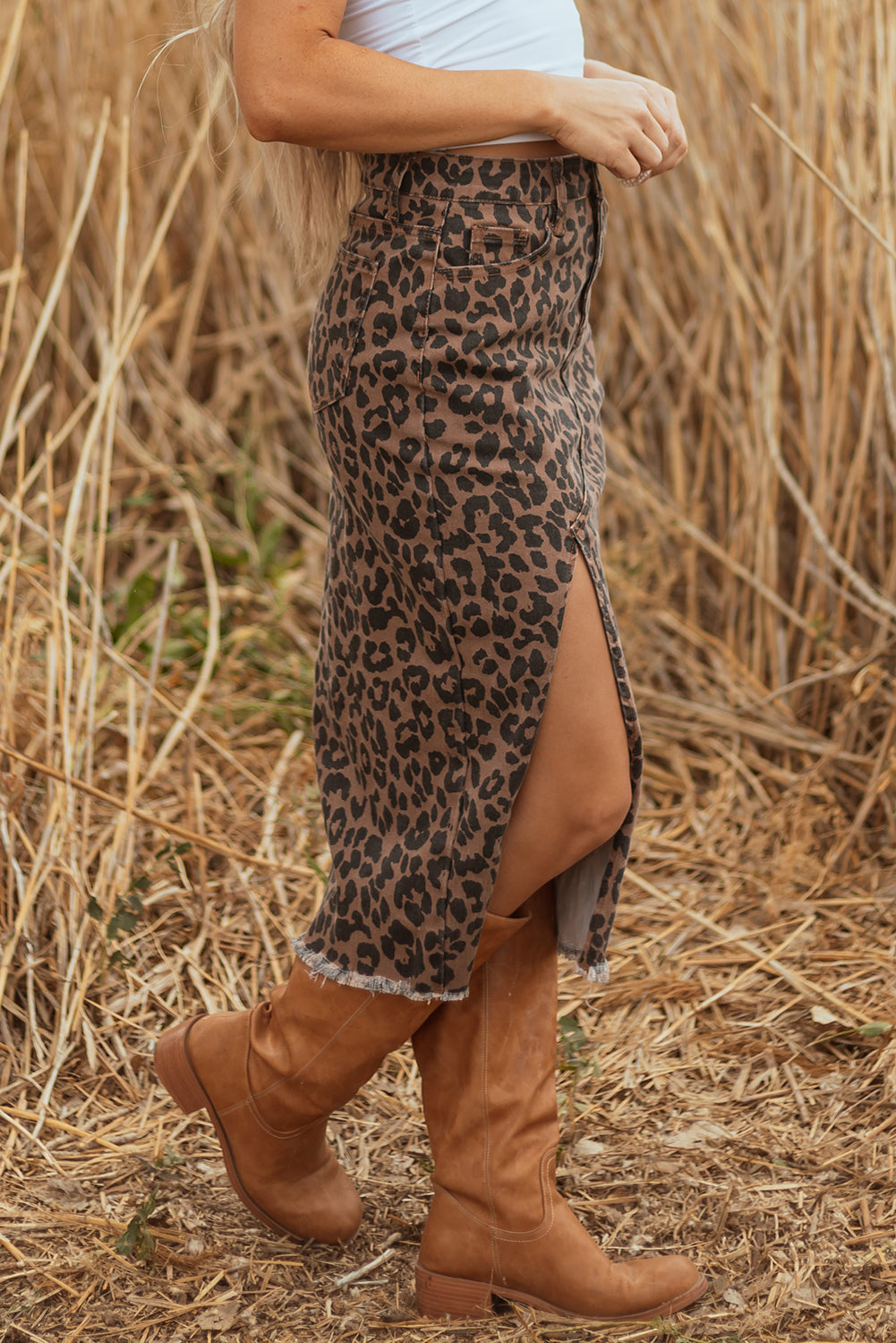 Leopard Denim Skirt
