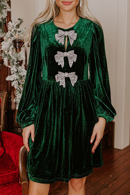 Emerald Bow Velvet Dress