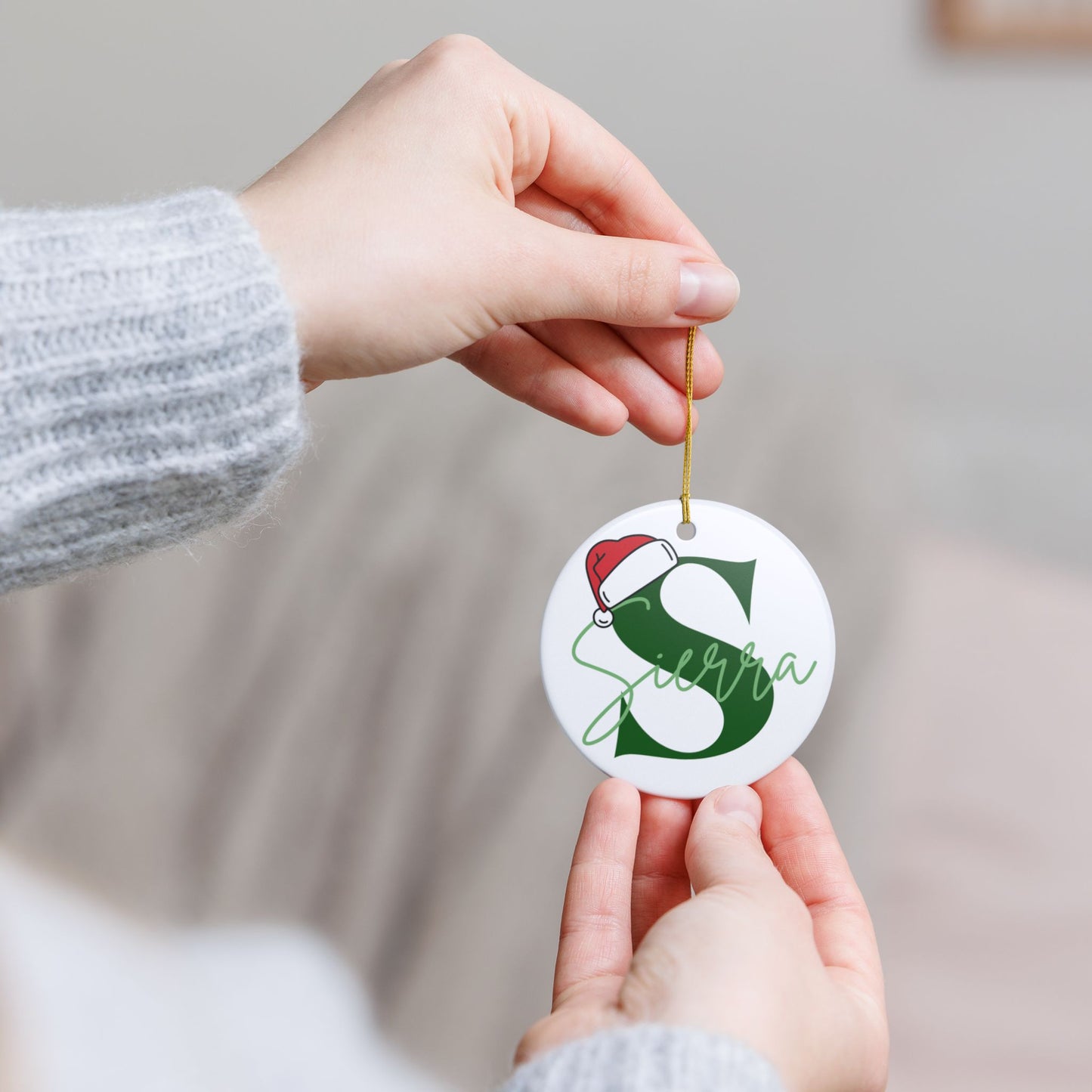 Santa Hat Initial Christmas Ornament