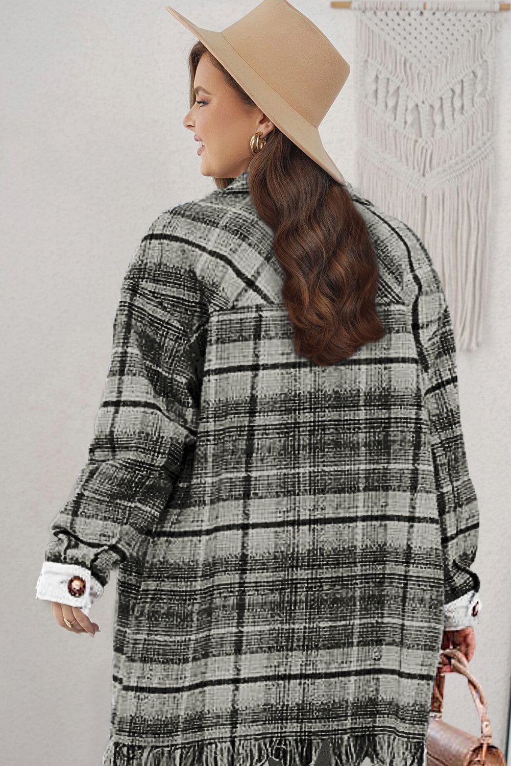Boho Fringe Plaid Tweed Shacket
