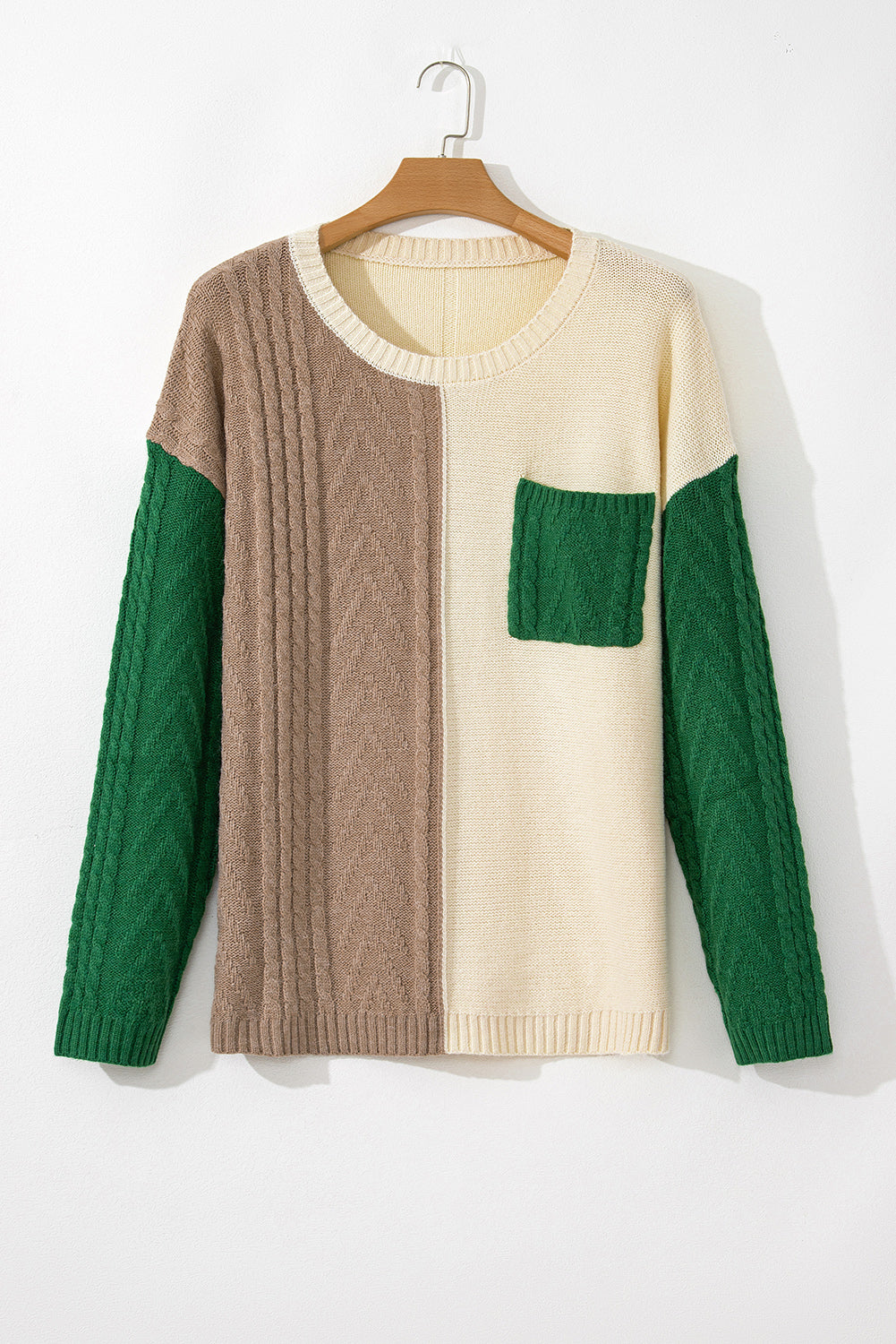 Plus Evergreen Colorblock Cable Knit Sweater
