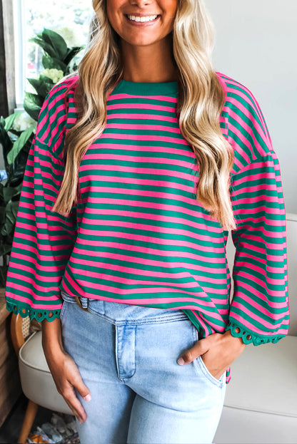 Coastal Stripe Lace Trim Top