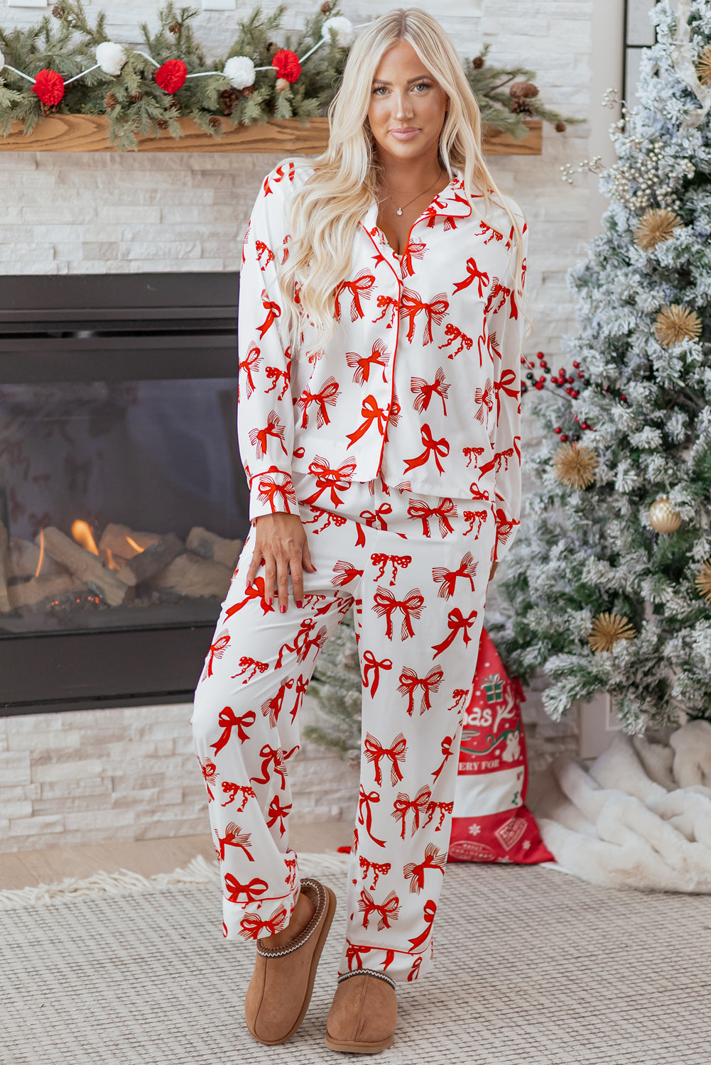 Holiday Bow Satin Pajama Set