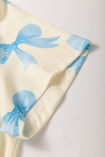 Blue Bow Satin Pajama Set