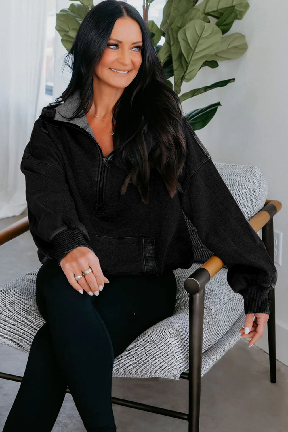 Onyx Mineral Wash Half-Zip Hoodie