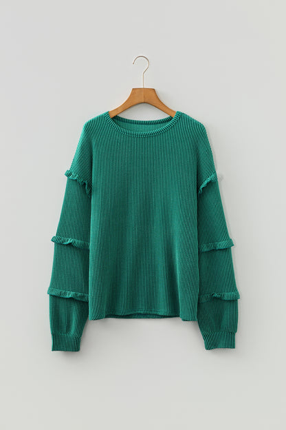 Emerald Whisper Ruffle Knit Top
