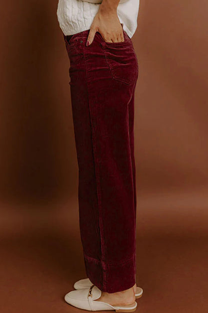 Burgundy Belle Corduroy Wide-Leg Pants