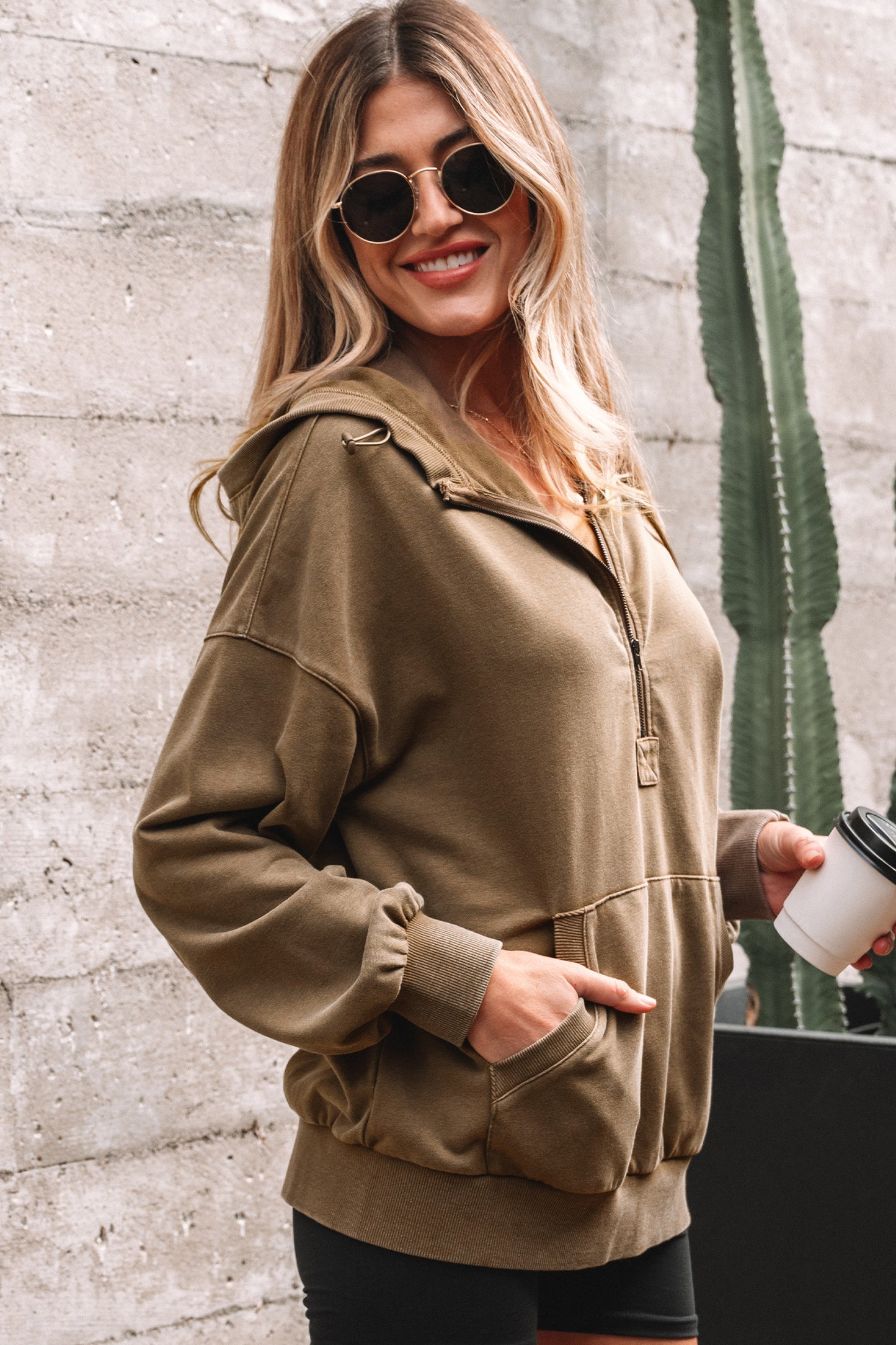 Onyx Mineral Wash Half-Zip Hoodie