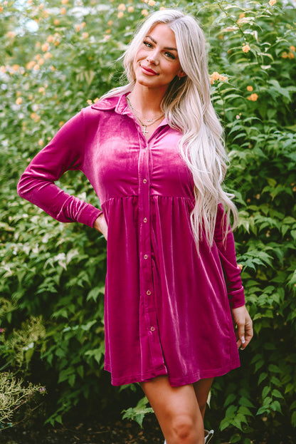 Cranberry Velvet Shirt Dress
