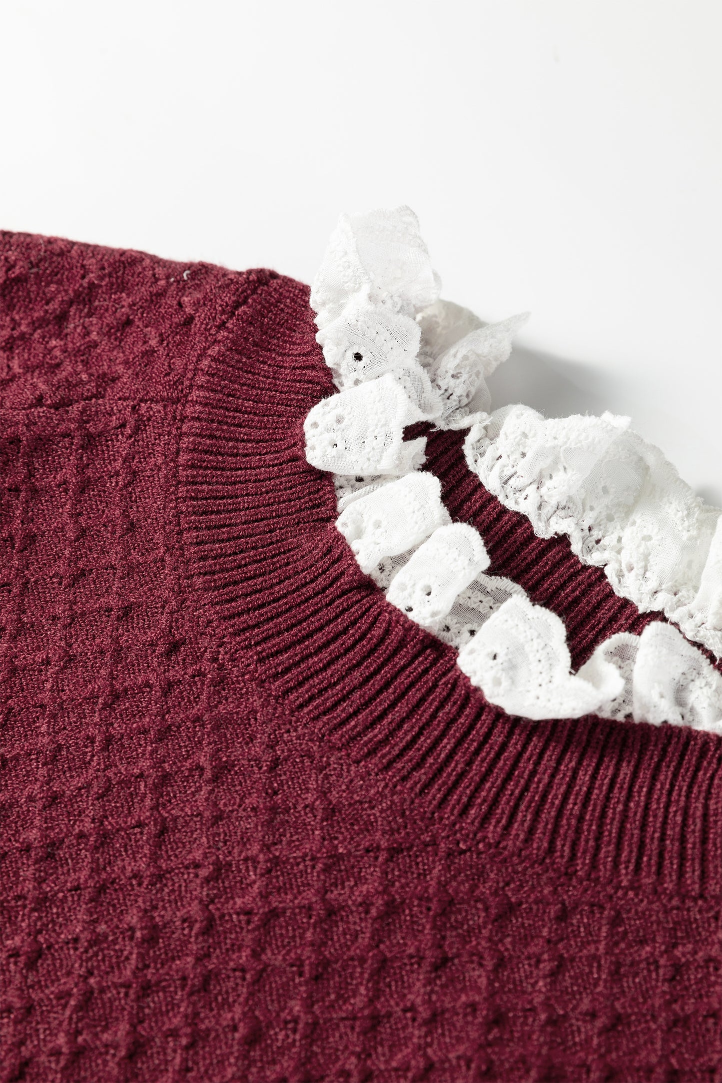 Crimson Lace Trim Sweater