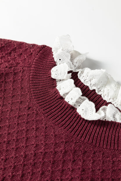 Crimson Lace Trim Sweater